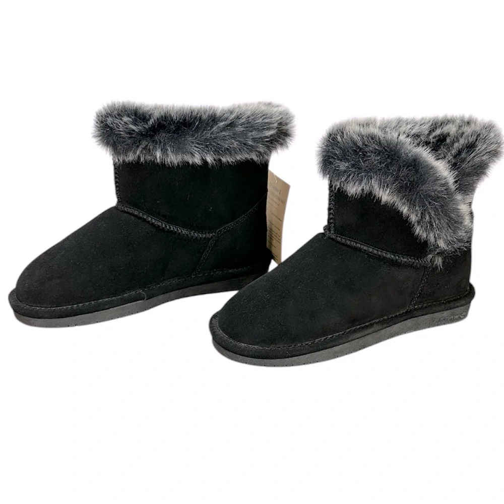 Bearpaw Helaina Black Suede Fur-Lined Boots Size 5 Youth‎ Warm Winter Boots